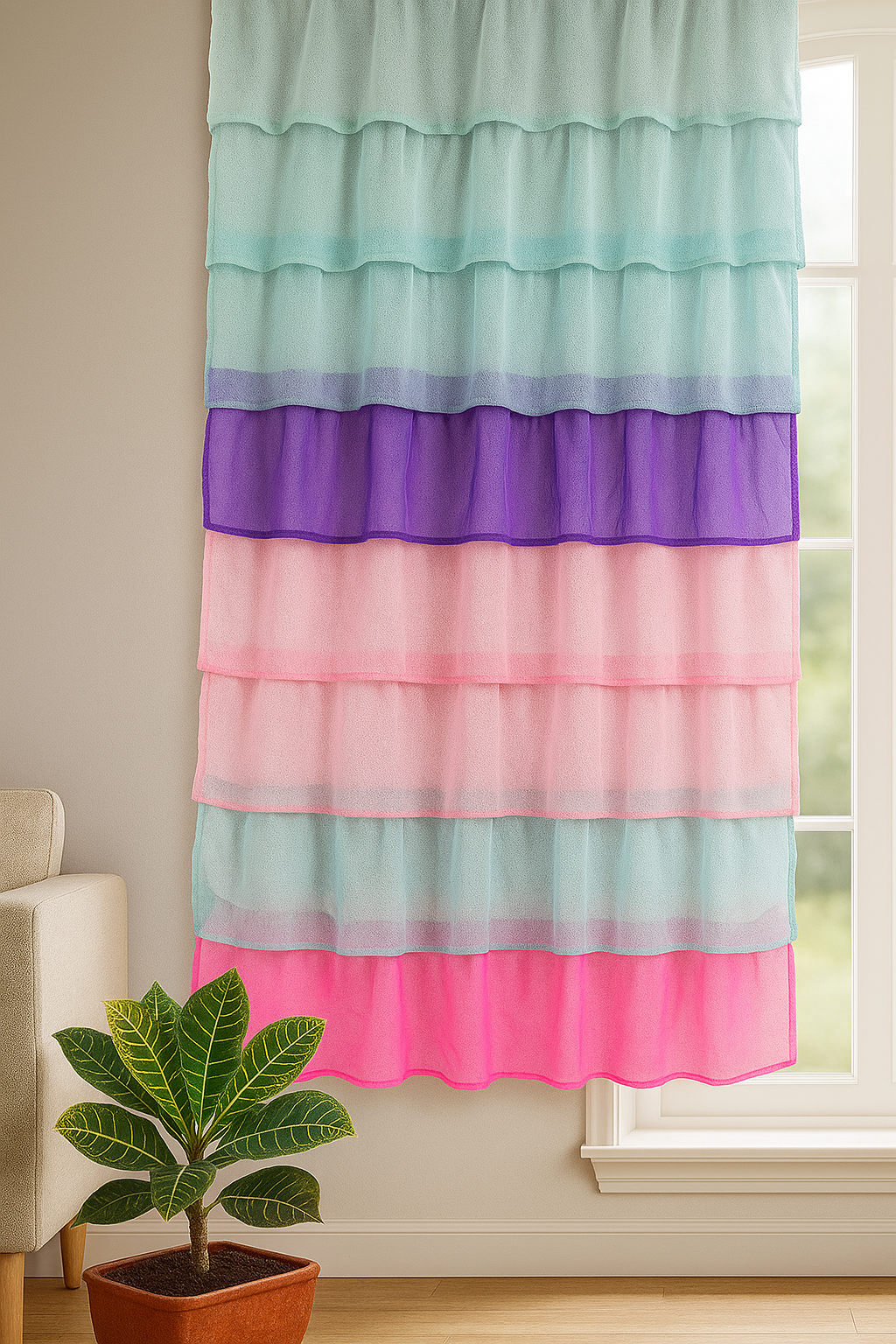 Pastel Tiered Ruffled Window Curtain