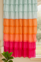 Layered Sheer Window Curtain in Mint, White, Orange and Pink