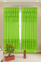 Bright Green Sheer Window Curtains with Layered Ruffle Panels
