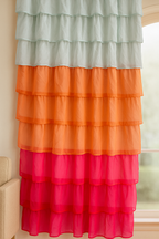 Layered Sheer Window Curtain in Mint, White, Orange and Pink