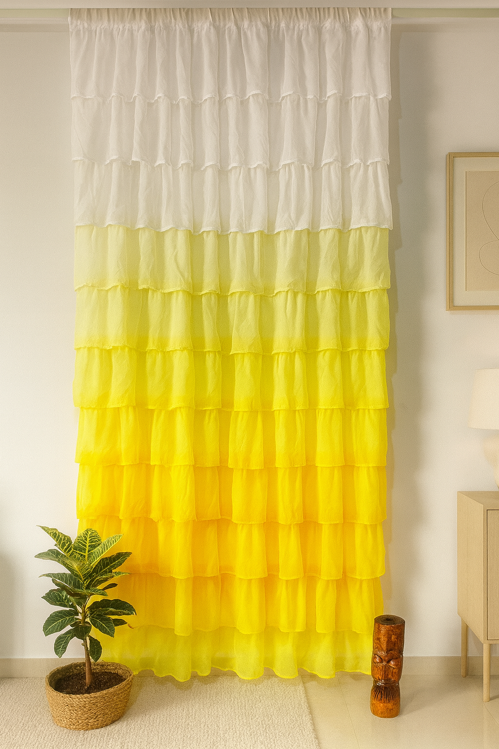 White to Yellow Layered Curtains with Soft Gradient Look