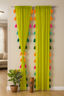 Sheer Yellow Green Window Curtain with Colorful Tassel Accents